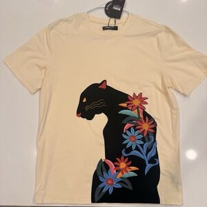 Roku Studio Black‎ Panther Flower Premium Embroidered Tee Shirt New Sz L